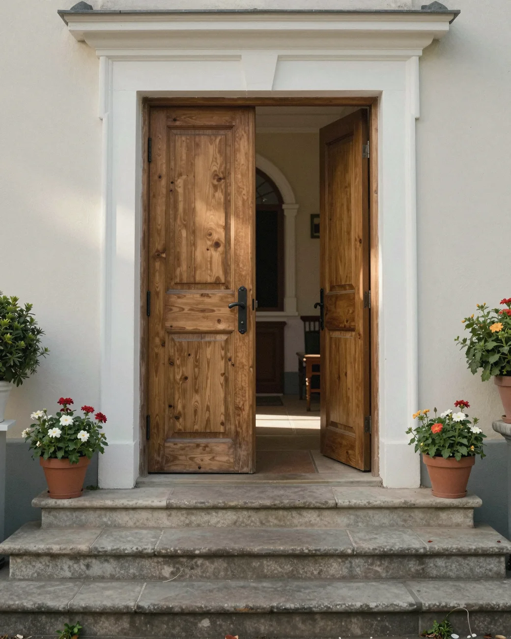 Church doors open on a Sunday morning